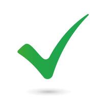 Green check mark icon isolated on grey background. Sign. Symbol. vector