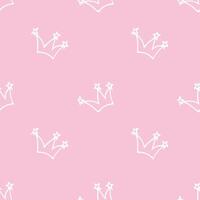 Seamless pattern with textured white crown on pink background. Girly background with princess crown. vector