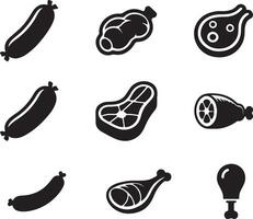 Meat and poultry icons set vector