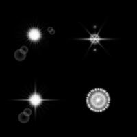 Set of glow effects on black background. Shine, explosion, star, flash, spark. vector