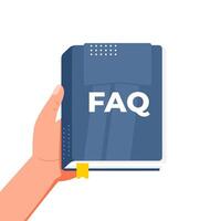 Hand holding faq book providing customer support vector