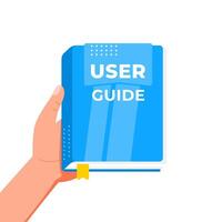 Hand holding user guide book with bookmark ribbon vector