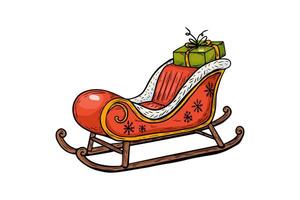 sketch in vintage style, engraving, line drawing of colored santa sleigh. vector