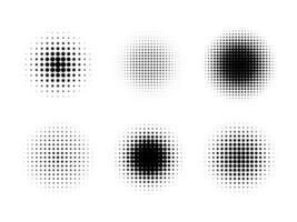 Set of round shapes with halftone gradient effect. Pop art textures of dotted radial spray various intensity. illustration of circle elements in comic style. vector