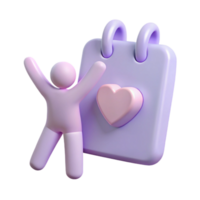 3D Rendered Illustration of a Happy Character with a Heart on a Calendar png