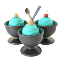Three Scoops of Blue Ice Cream in Black Bowls png