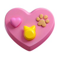 3D Heart Icon with Cat, Paw Print, and Heart Symbols png