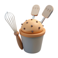 3D Render of a Cup with Cookie Dough and Baking Utensils png