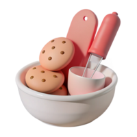 3D Rendered Kitchen Utensils and Cookies in a Bowl png