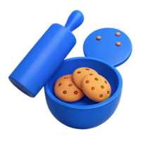 3D Render of Cookies in a Bowl with a Rolling Pin png