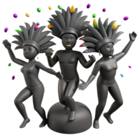 Three 3D Characters Dancing with Colorful Confetti png