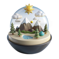 3D Rendered Snow Globe with Mountain Landscape and Sun png