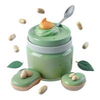 Green Nut Butter in Jar with Spoon and Topped with Nut Butter png