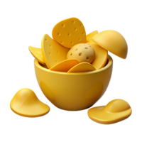 3D Render of Yellow Bowl Filled with Snacks png