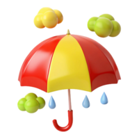 3D Umbrella with Rain and Clouds png
