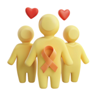 Support and Love for a Cause 3D Illustration of Three Figures with an Awareness Ribbon png