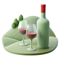 Two Glasses of Red Wine and Bottle on Green Landscape png