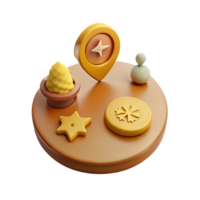 3D Render of a Yellow Star, Snowflake, and Location Marker png