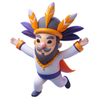 3D Character Design Joyful Figure with Feathers and a Beard png