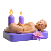 3D Render of a Buddha Statue in a Relaxing Pose with Candles and a Lotus Flower png