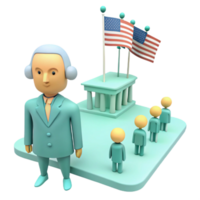 3D Illustration of a Leader and Followers in Front of a Building with Flags png