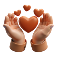 3D Render of Hands Holding a Heart with Smaller Hearts Surrounding It png
