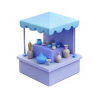 3D Render of a Market Stall with Various Pottery Items png