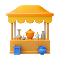 3D Render of a Small Shop Stall with Various Items png