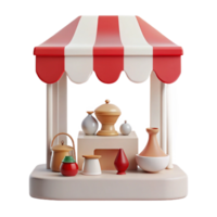 3D Render of a Small Market Stall with Various Pottery png