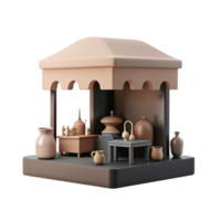 3D Render of a Small Shop with Various Pottery Items png