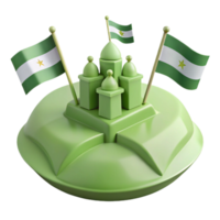 3D Render of a Green Building with Flags png