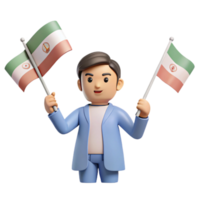 3D Cartoon Character Holding Two Flags png