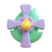 3D Render of a Religious Symbol with Cross, Drop, and Leaf png