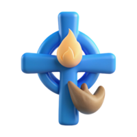 3D Render of a Cross with a Flame and Hand png