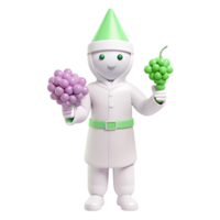 Smiling 3D Character Holding Grapes png