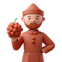 3D Cartoon Illustration of a Man with a Beard Holding a Bunch of Berries png
