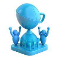 3D Render of Blue Trophy with Cheering Figures and Upturned Hands png