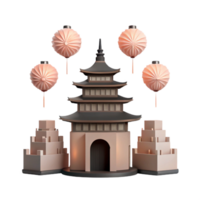 3D Render of a Pagoda with Lanterns png