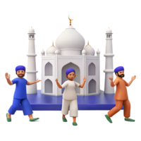 3D Illustration of People Dancing in Front of a Mosque png