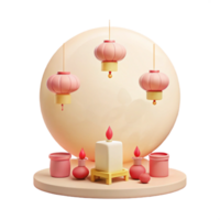 3D Rendered Scene with Lanterns, Candles, and a Circular Platform png