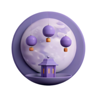 Purple 3D Render with Floating Balloons and a Small House png