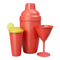 Red Cocktail Shaker, Glass, and Cup with Lemon Slice png