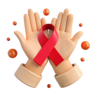 3D Render of Hands Holding Red Awareness Ribbon png