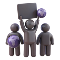 Global Unity Three Figures Holding Earth Globes and a Blank Sign png
