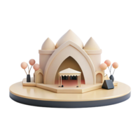 3D Render of a Colorful Arched Building with a Stage and Trees png