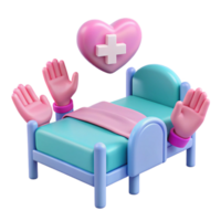 3D Render of a Bed with a Heart and Hands png