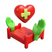 3D Illustration of a Red Bed with Green Hands and a Heart with a Cross png