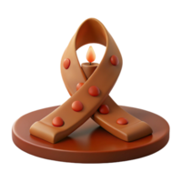 3D Render of a Brown Ribbon with Red Dots and a Lit Candle png