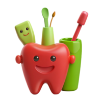 Smiling Tooth Character With Toothbrush, Toothpaste And Floss png