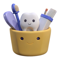 Smiling Tooth and Dental Tools in a Cute Container png